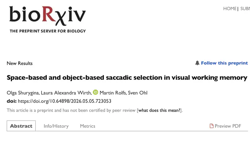 New preprint on whether saccadic selection in memory spreads across objects